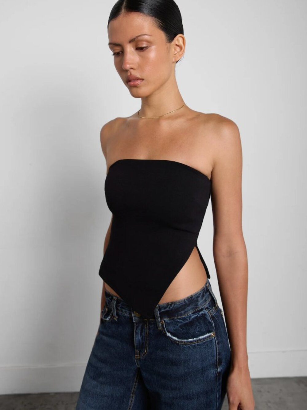 Cropped Tube Top With Slit - Small - Black - Oak + Fort - NWT